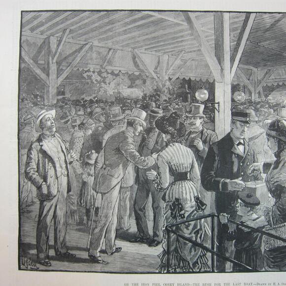 Antique 1882 Print On the Iron Pier, Coney Island Henry A. Ogden Harper’s Weekly - Picture 3 of 12